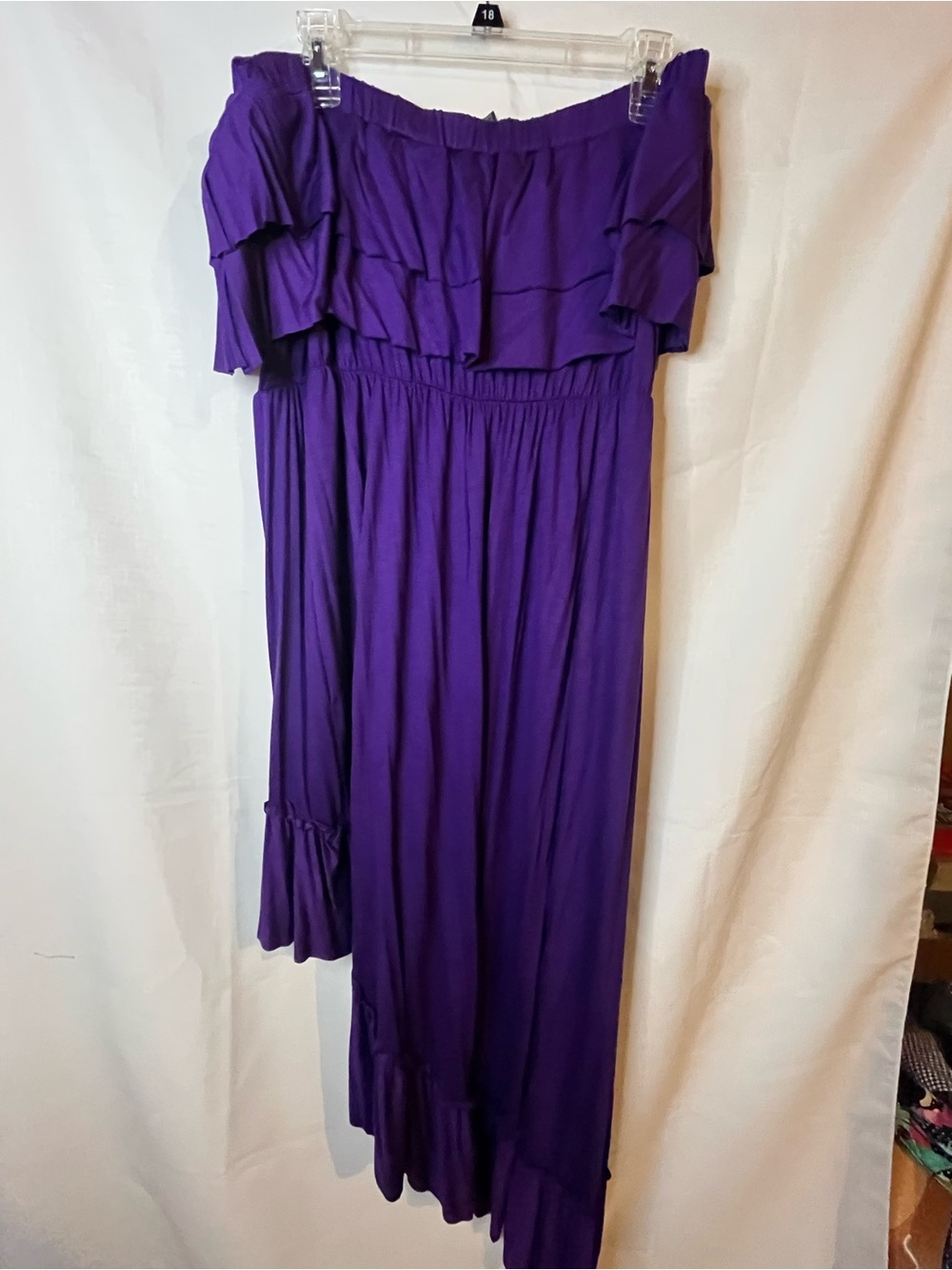 Tube top with angled hem line  Purple Ruffle Maxi Dress